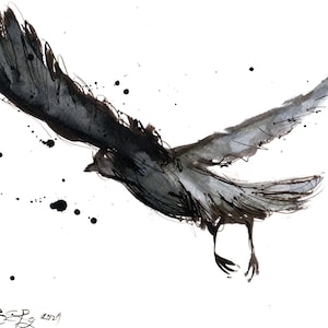 Original raven painting 8x11 in,A4, 21x30cm