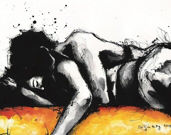 PRINT Cuddles art print, 11.7x16.5, A3 format, canvas sheet, hot cuddling couple, sexy wall art