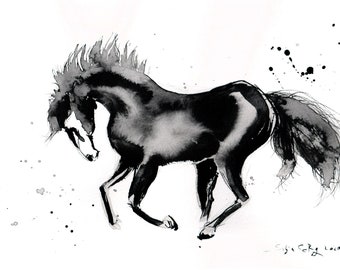 Black horse painting on PAPER A4 11x8 in