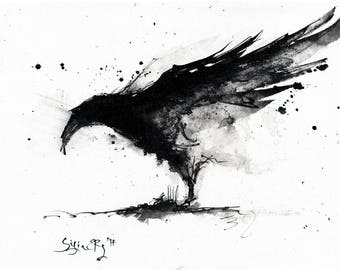 PRINT - 8x12in or 16x12in A4 A3 - rolled canvas  - abstract raven 2- 8x11