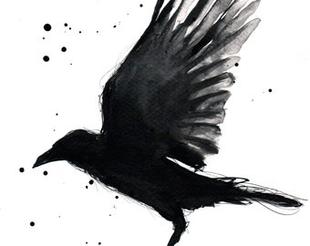 Original raven painting 11x8 in,A4, 21x30cm