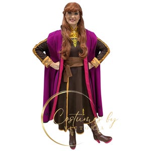 Complete Travel Anna Costume for Adult, Entire Princess Anna from Frozen 2 Costume with Wig for Childrens Entertainment & Princess Parties