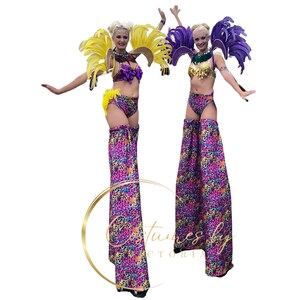 Multicoloured Leopard Print Stilt Covers for Stilt Costume, Rainbow Zoo Cheetah Circus Stilt Coverings Pants for Dura Stilts & Peg Stilts