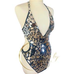 Body noir et argent miroir réfléchissant pour tenue disco, justaucorps de showgirl boule disco pour spectacles de danse