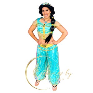 Complete Princess Jasmine Costume & Wig, Entire Jasmine from Aladdin Costume with Wig for Childrens Entertainment and Princess Parties