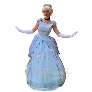 Complete Adult Cinderella Costume, Entire Princess Cinderella Dress with Wig & Glass Slippers for Childrens Entertainment Princess Parties