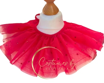 Red Rhinestone Circus Clown Neck Ruffle for Halloween Circus Costume, Red Crystal Jabot Ruff for Circus Showgirl Costume & Dance Costume