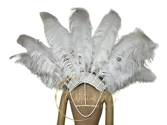 カーニバル衣装 ボリューム満点 青い純正ダチョウ羽根のダンス