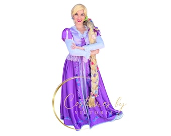 Adult Princess Rapunzel Costume with Corset and Skirt, Tower Princess from Tangled Dress for Childrens Entertainment & Princess Parties