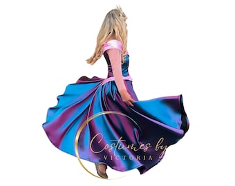 Complete Adult Colour Changing Princess Aurora Costume, Entire Sleeping Beauty Dress for Childrens Entertainment & Princess Parties
