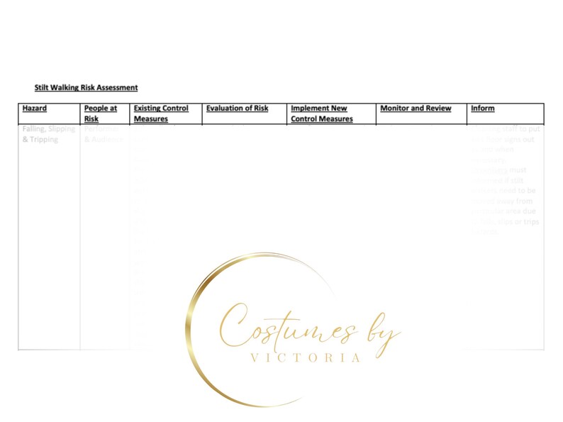 Walk Risk Assessment Stilt Walker Risk Assessment Template Digital Download for ...