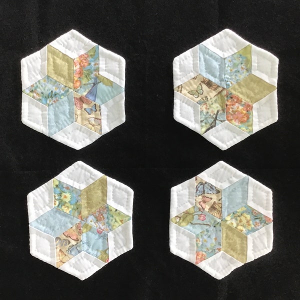 Hand Pieced Hand Quilted Coasters with Butterflies Fabric