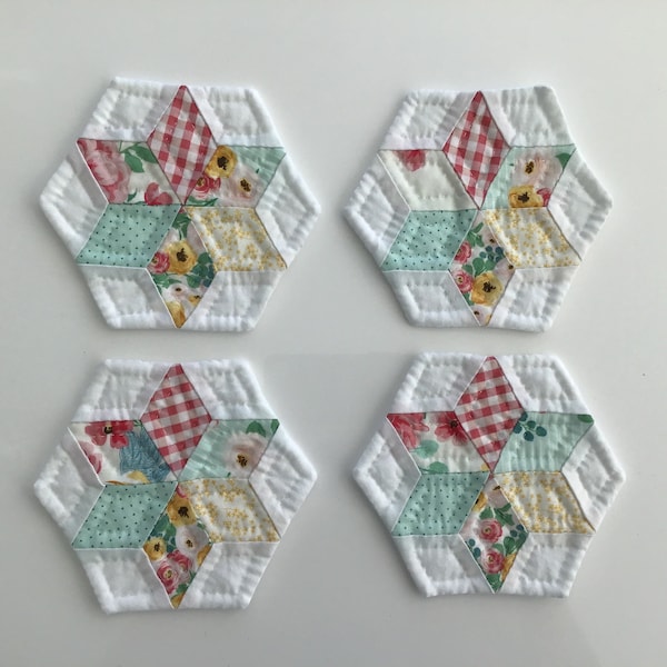 Hand Pieced Hand Quilted Coasters From the Riley Blake Collection “SPRING GARDENS”