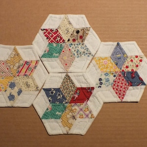 Hand Pieced Hand Quilted Coasters with Reproduction Feed Sack Fabric