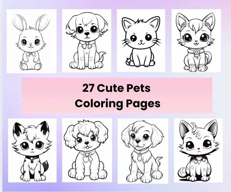 Cute Pets Coloring Book Digital Download Printable Fun and Adorable Pet ...