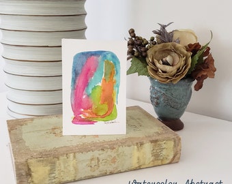 Petite Mini Abstract Landscape "Watercolor Palette Study"– 4x6 Mini Original Art Impressionist Abstract - watercolor