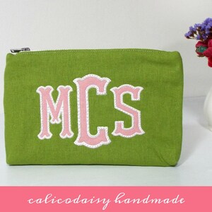 Applique Monogrammed Zipper Cosmetic Bag / Change Purse / Wallet / Clutch / Zipper Pouch S M or L image 3