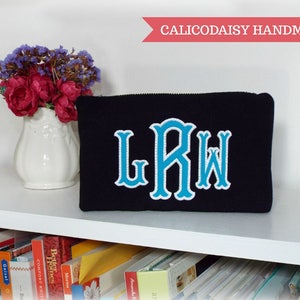 Applique Monogrammed Zipper Cosmetic Bag / Change Purse / Wallet / Clutch / Zipper Pouch S M or L image 7