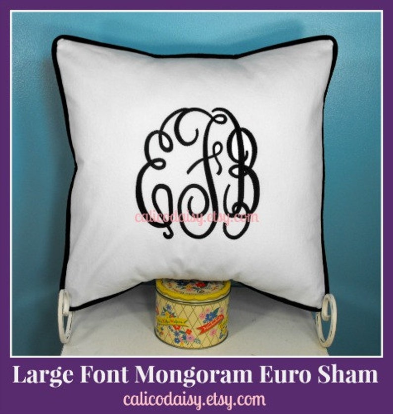 Large Font Monogram Euro Sham Pillow Cover 20 x 20 square Etsy