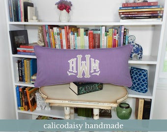 Large Applique Monogram Pillow Cover - 14 x 28 OR 14 x 36 Lumbar Pillow Cover