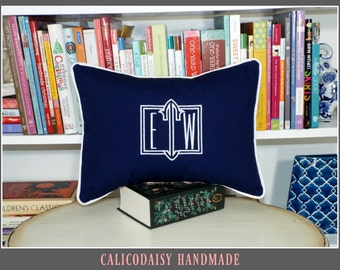 Ambrose Framed Monogrammed Pillow Cover - Lumbar Size 12 x 16
