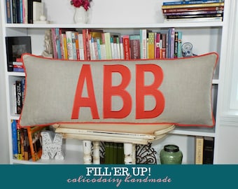 FILL'ER UP Large Applique Monogram Pillow Cover - 14 x 24 or 14 x 28 or 14 x 36