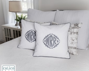 The Veronique Applique Framed Monogrammed Pillow Cover - 20 x 20 square