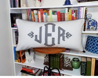 Extra-Large Applique Monogram Pillow Cover - 14 x 28 OR 14 x 36 Lumbar Pillow Cover