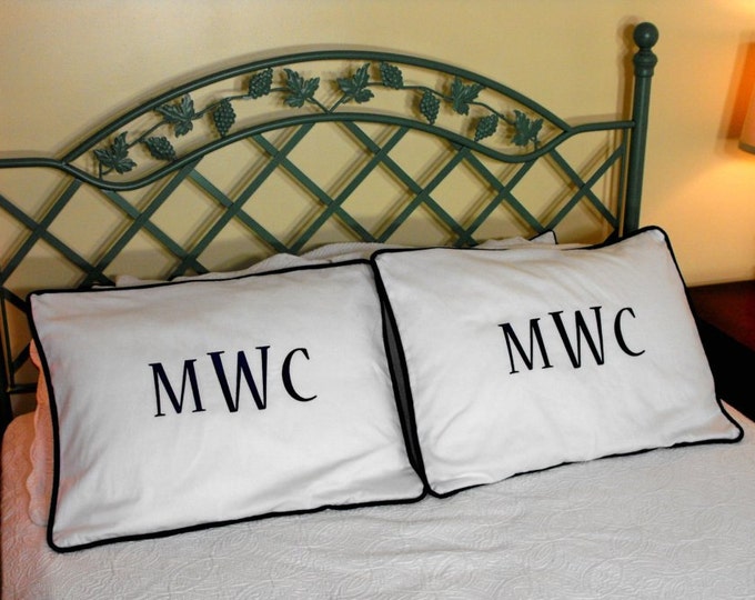 Large Font Monogrammed Pillow Shams Standard Size Etsy