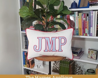 Harper - Large Font Applique Monogrammed Pillow Cover - 12 x 16 lumbar