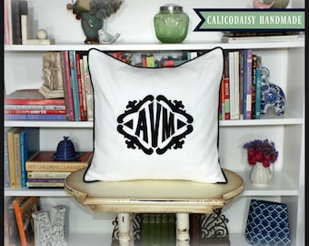 The Lisette Applique Framed Monogrammed Pillow Cover - 20 x 20 square