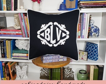 The Lisette Applique Framed Monogrammed Pillow Cover - 18 x 18 square