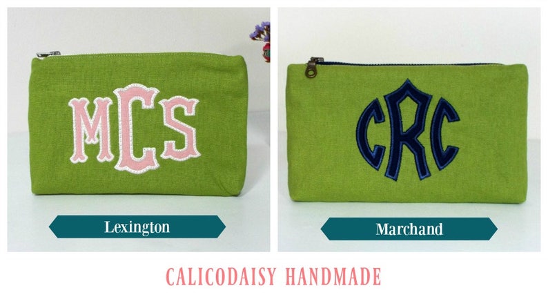 Applique Monogrammed Zipper Cosmetic Bag / Change Purse / Wallet / Clutch / Zipper Pouch S M or L image 10