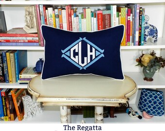 The Regatta Applique Monogram Pillow Cover or Sham - Choice of Size and Colors
