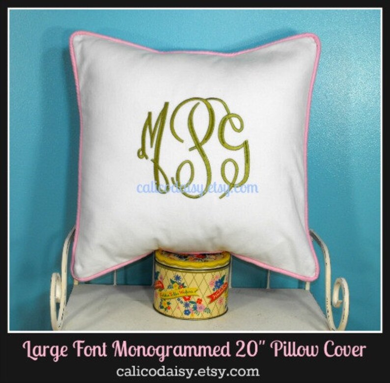 Large Font Monogram Euro Sham Pillow Cover 20 x 20 square Etsy