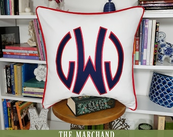 The Marchand Jumbo Monogrammed Pillow Cover Euro Sham - 20 x 20 square