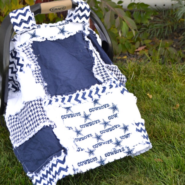 Football CAR SEAT Canopy for Dallas Cowboys in Navy Blue and White for Baby Boy