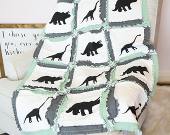 Dinosaur Quilt Boys Bedding, Baby Boy Quilts, Rag Quilt Baby Quilts for Sale Homemade Quilts for Boys