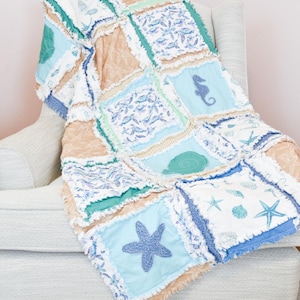 Baby Boy Quilt Nautical Crib Blanket Ocean Theme Newborn Gift Baby Shower Present Handmade Beach Quilt Blue Whale Bedding for Nursery