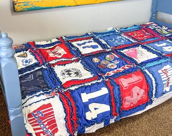 Custom Tshirt Quilt Jean Blanket from Baby Clothes, Full Size Comforter, Big Handmade Rag Quilts for Boys