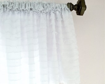 White Valances for Windows, Ruffled Curtains Coastal Valance, Rod Pocket Curtain Farmhouse Valance