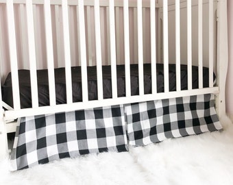 Mini Crib Skirt, Black and White Plaid Crib Bedding, Baby Shower Gift