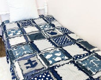 Nautical Bedding Homemade Quilts for Sale, Big Handmade Quilts, Twin Bedspread to Queen Size Quilts