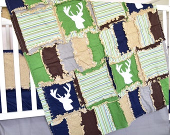 Woodland Crib Set Navy Green Brown Rustic Bedding Etsy