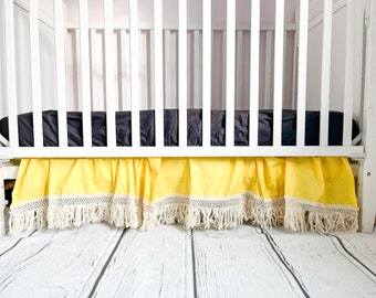 Mini Crib Skirt Girl, Nursery Accessories, Yellow and Cream Neutral (other colors too!) Crib Bedding for Baby Girls