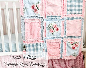 Pink Floral Baby Girl Quilt, Rose Flower Blanket, Crib Size | Girly Bed Spread | Baby Girl Crib Bed | Infant Girl Bedroom | Romantic Nursery