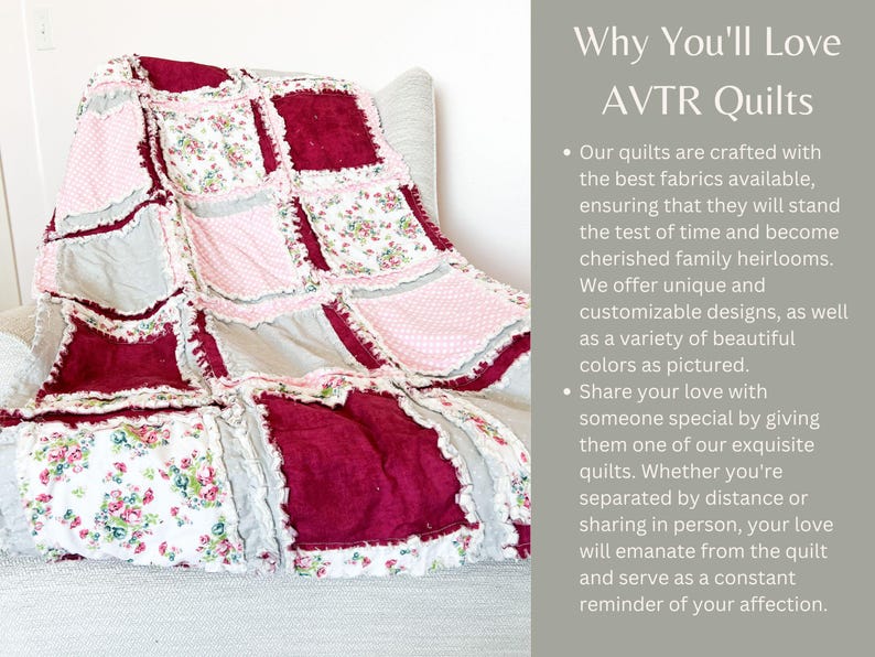 Floral Blanket Handmade Quilts for Sale, Baby Girl Rag Quilt, Baby Blanket to Queen Size Quilts, Baby Girl