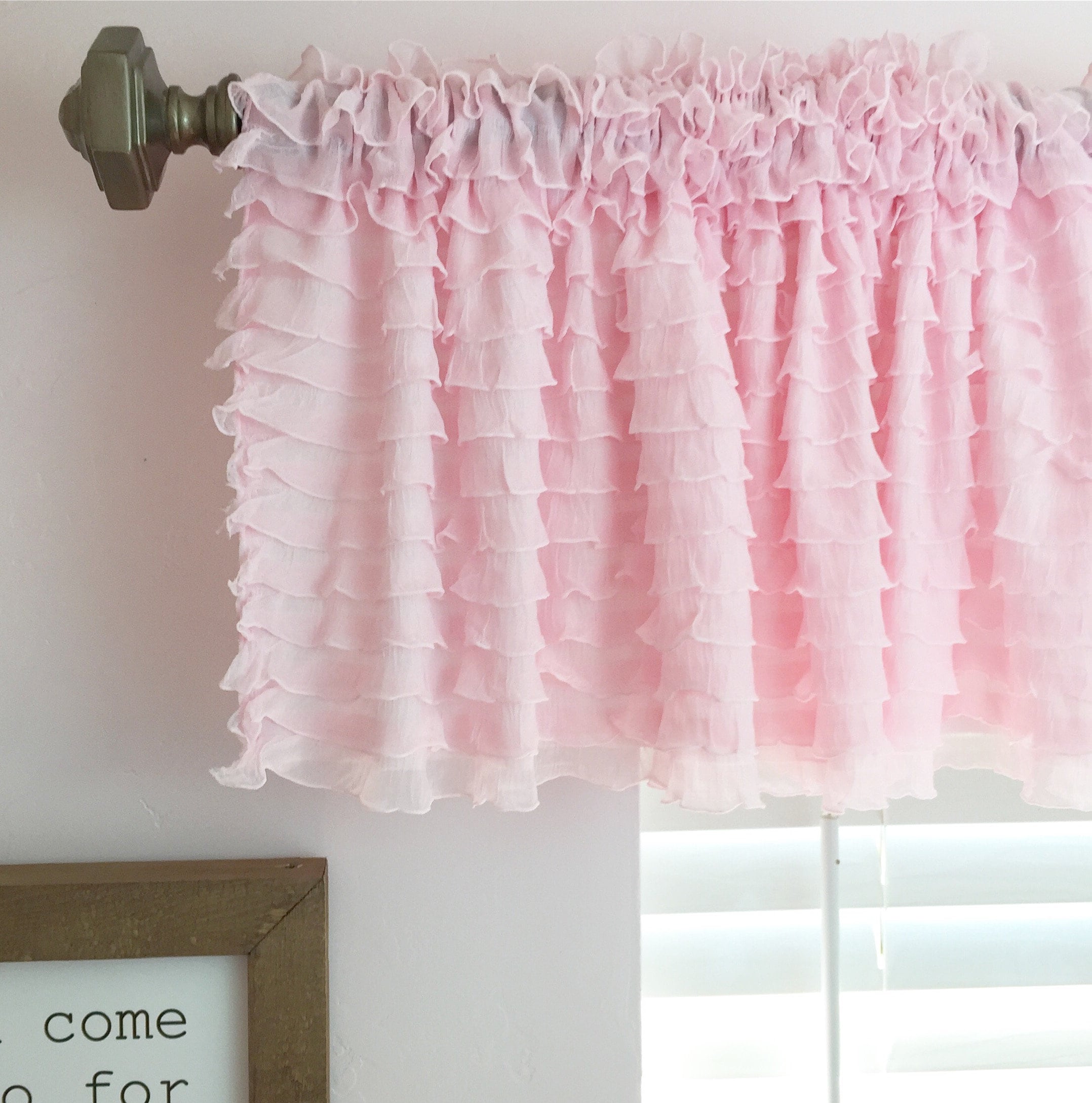 Baby Pink Ruffle Window Valance Sheer Curtain Small Baby Pink Ruffle Window Valance Sheer, Baby Pink Ruffle Curtains