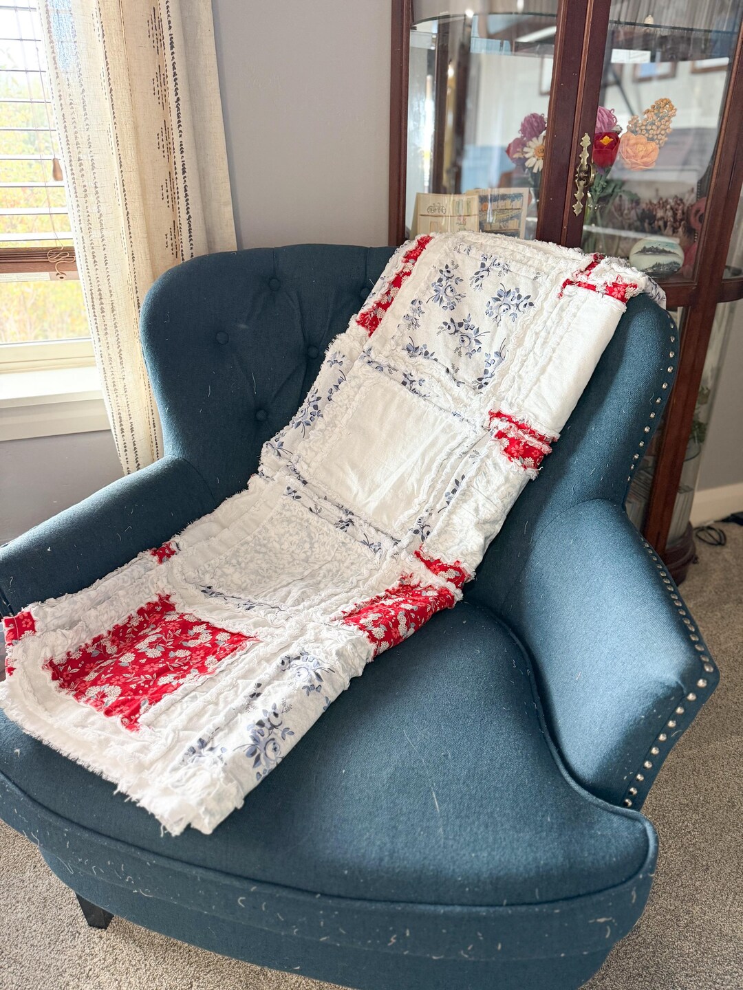 Red White Blue Patchwork Quilt | Floral Stars Stripes Farmhouse Blanket ...