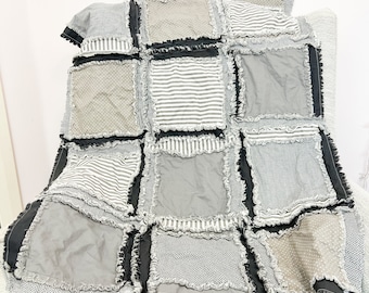 Gray Crib Bedding Baby Boy Rag Quilt, Little Boy Quilt Boy Nursery Bedding and Twin Bedspread Sizes